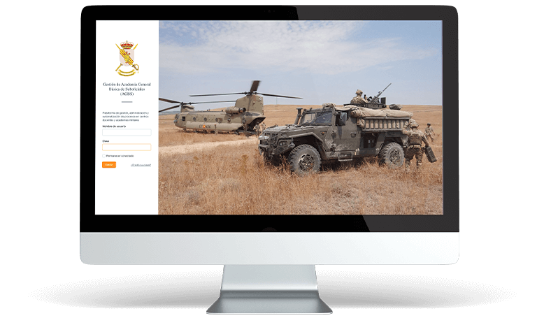 Pantalla de acceso de un centro docente militar en un equipo de escritorio